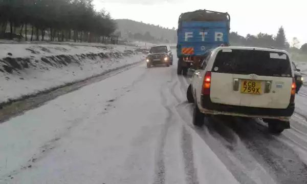 Bizarre! See Shocking Photos And Video Of Snow In Kenya